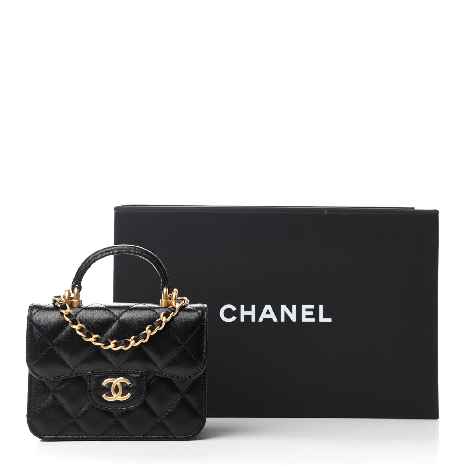 Chanel Lambskin Quilted Top Handle Flap Coin Purse With Chain Black 12 of 12