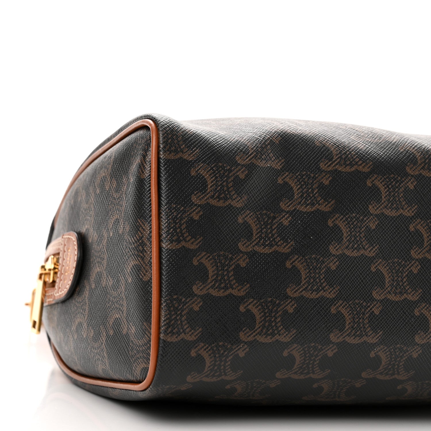 Celine Triomphe Canvas Calfskin Small Boston Bag Tan 8 of 10