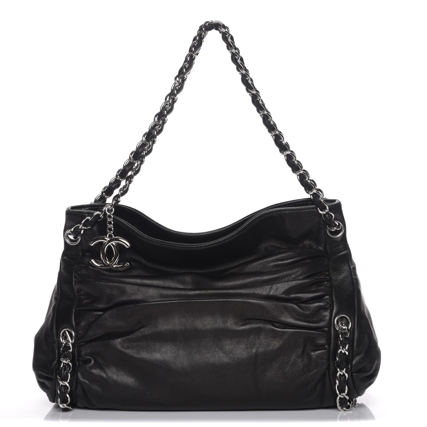 Lambskin Large Sharpei Shoulder Bag Black