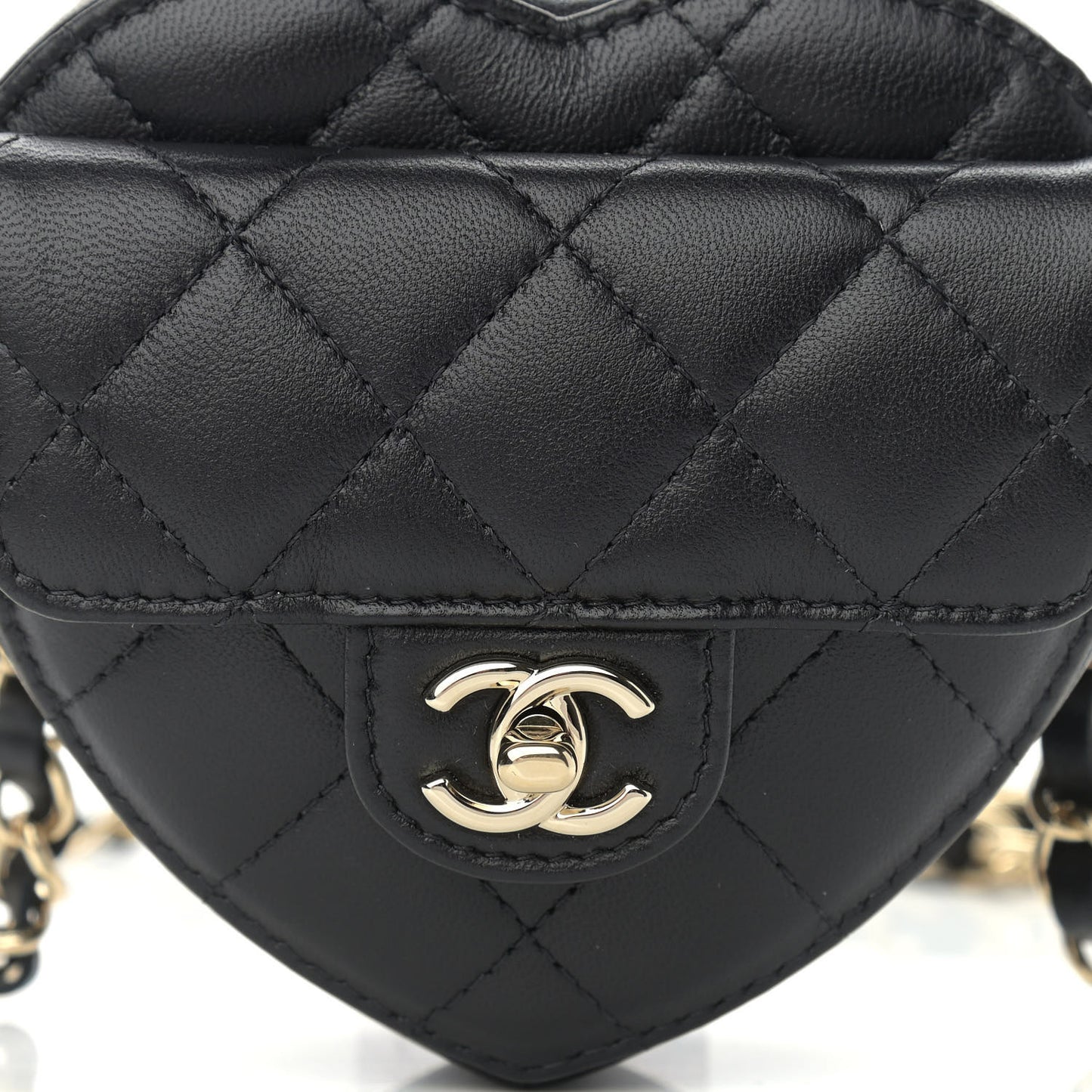 Lambskin Quilted CC In Love Heart Waist Belt Bag With Chain Black
