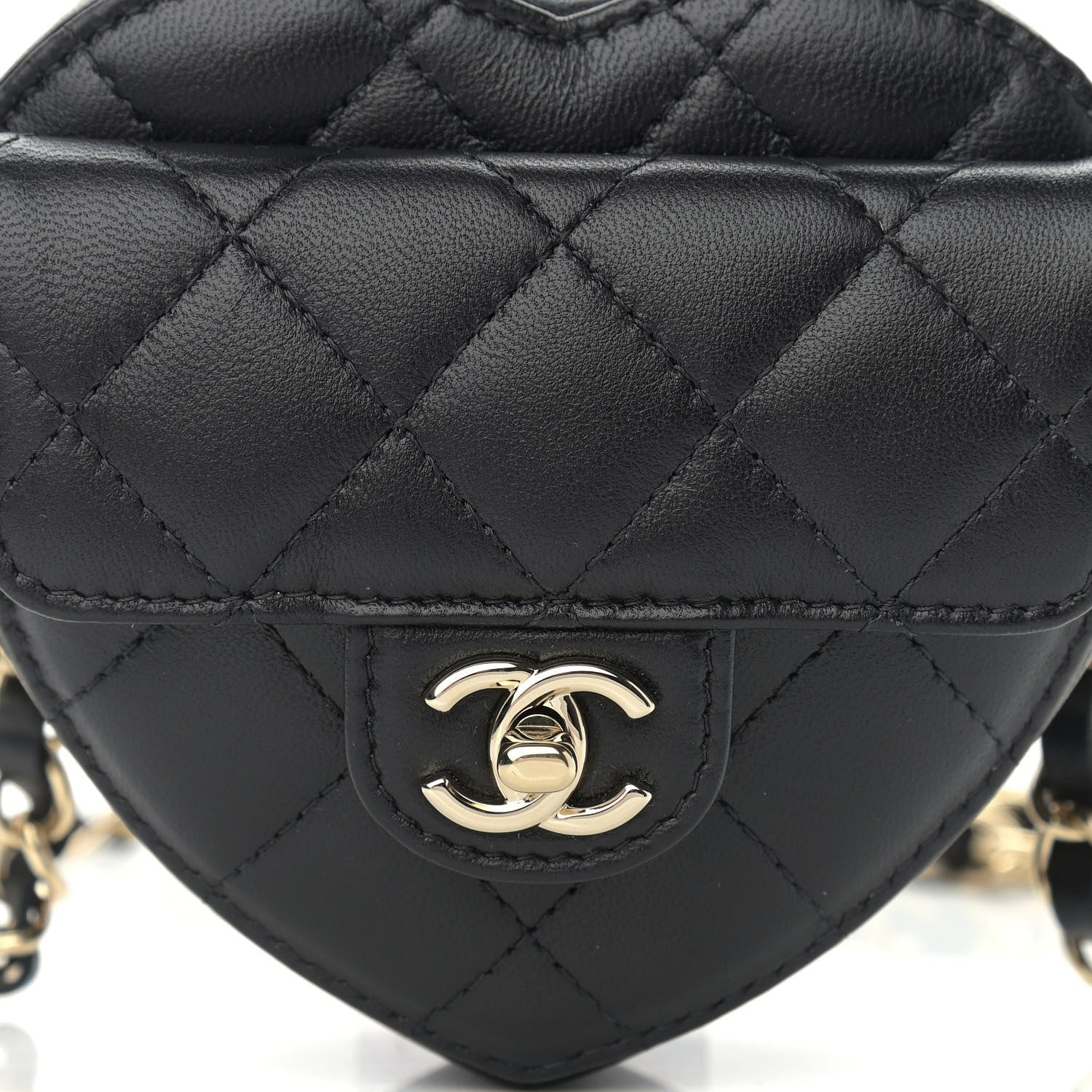Chanel Lambskin Quilted CC In Love Heart Waist Belt Bag With Chain Black 8 of 11