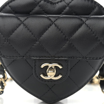 Chanel Lambskin Quilted CC In Love Heart Waist Belt Bag With Chain Black 8 of 11