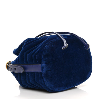 Gucci Velvet Matelasse GG Marmont Bucket Bag Cobalt Blue 4 of 9