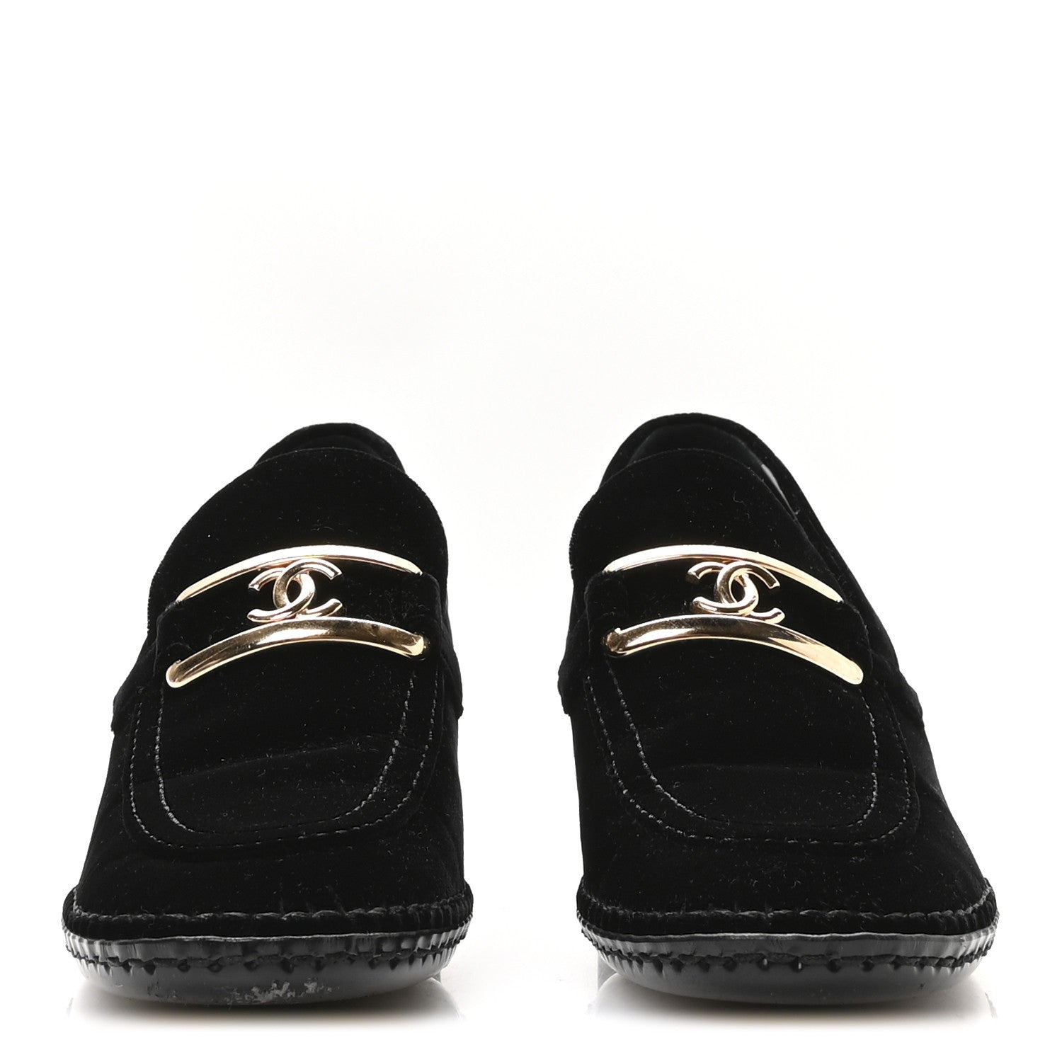 Chanel Shiny Calfskin Logo Loafers 38 Black 3 of 9