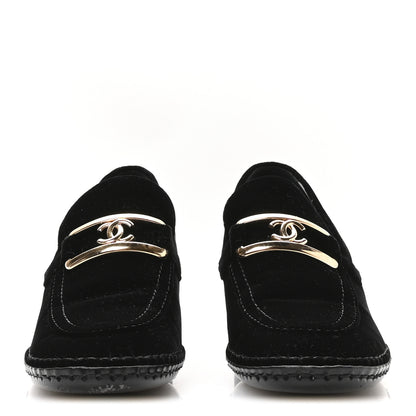 Chanel Shiny Calfskin Logo Loafers 38 Black 3 of 9