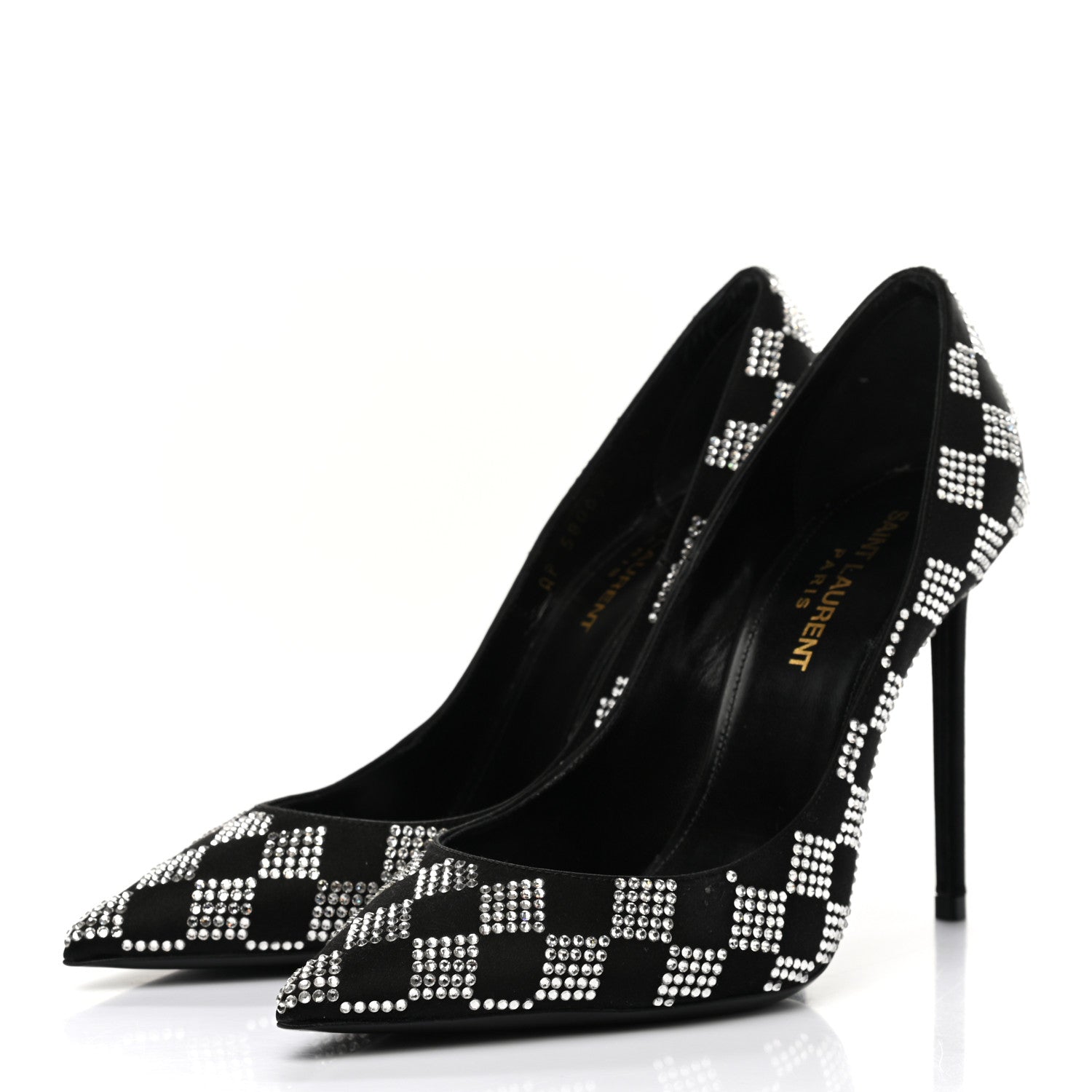 Saint Laurent Satin Crystal Embellished Checkered Zoe 105 Pumps 36.5 Black 3 of 13