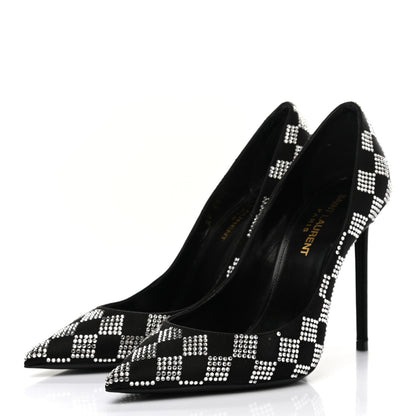 Saint Laurent Satin Crystal Embellished Checkered Zoe 105 Pumps 36.5 Black 3 of 13