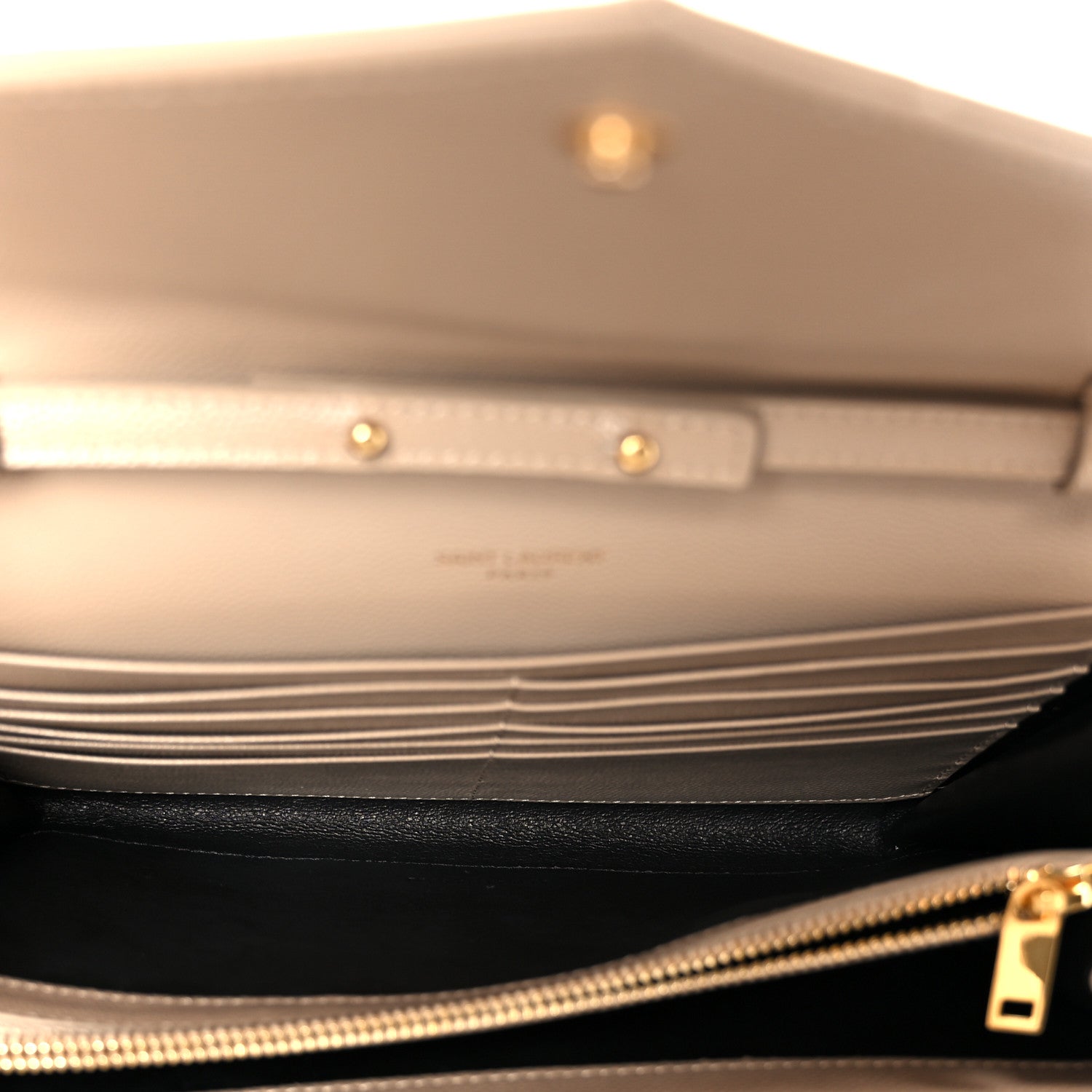 Saint Laurent Grain De Poudre Mixed Matelasse Triquilt Monogram Chain Wallet Dark Beige 5 of 10
