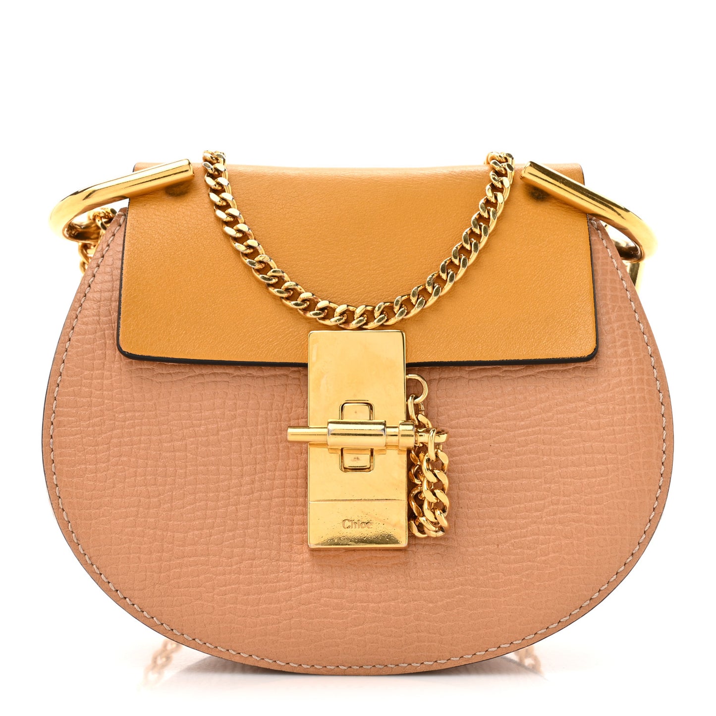 Grained Calfskin Lambskin Nano Bi-Color Drew Shoulder Bag Beige Yellow