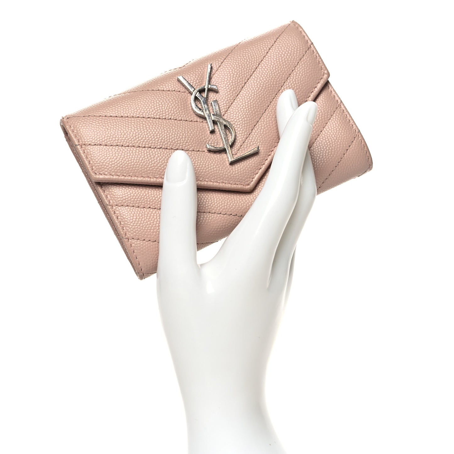 Grain De Poudre Matelasse Chevron Small Monogram Envelope Wallet Pale Pink