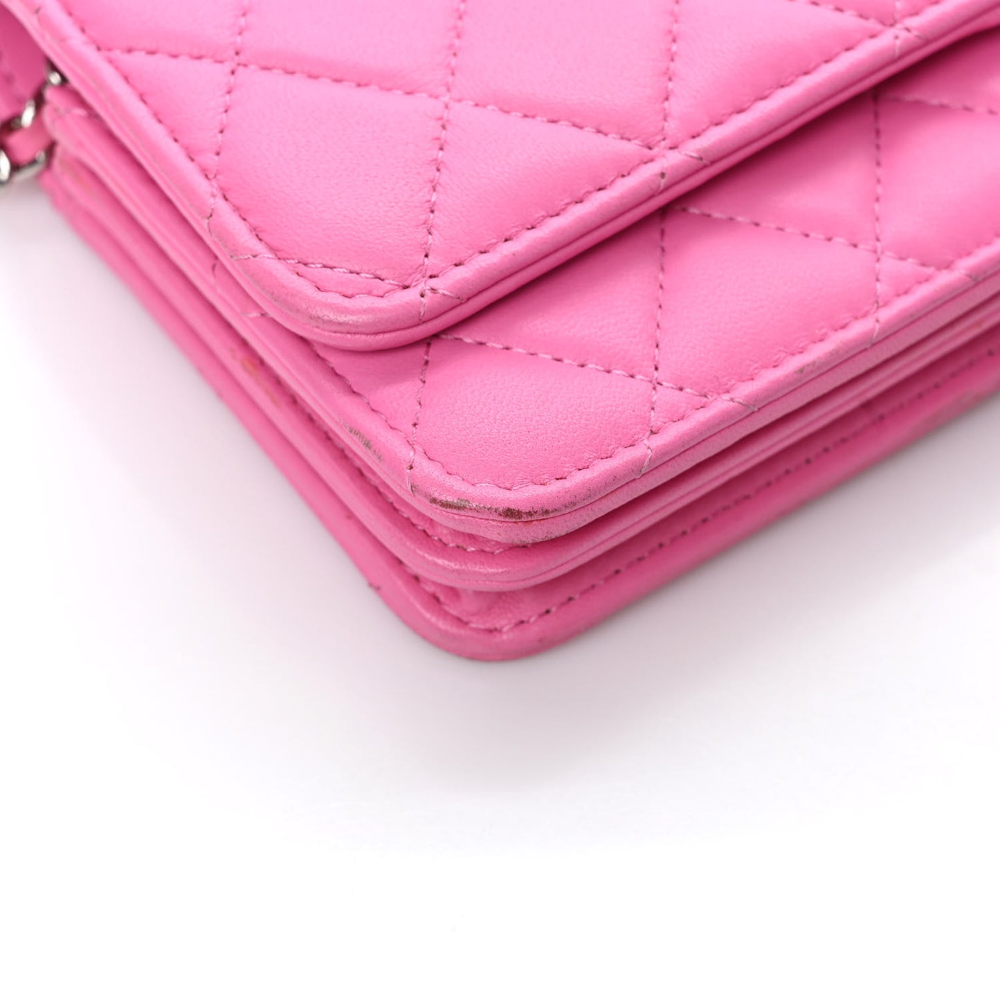 Lambskin Quilted Mini Wallet On Chain WOC Pink