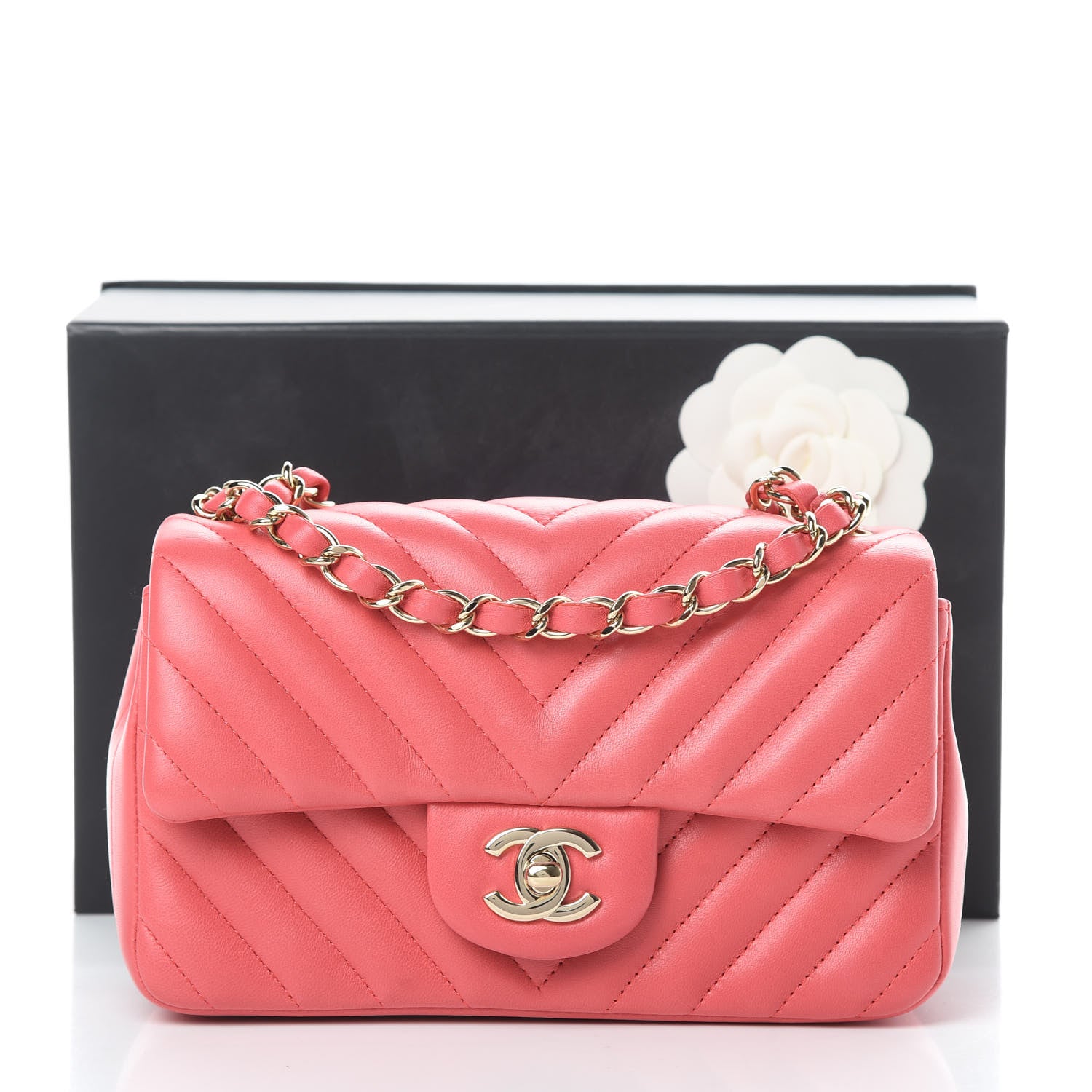 Chanel Lambskin Chevron Quilted Mini Rectangular Flap Pink 12 of 12