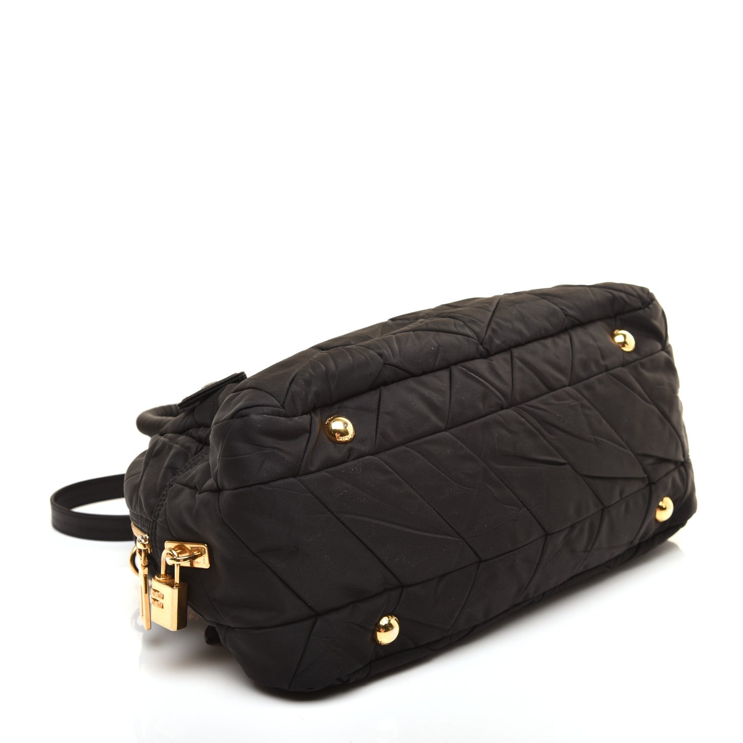 Nylon Chevron Quilted Dome Satchel Black