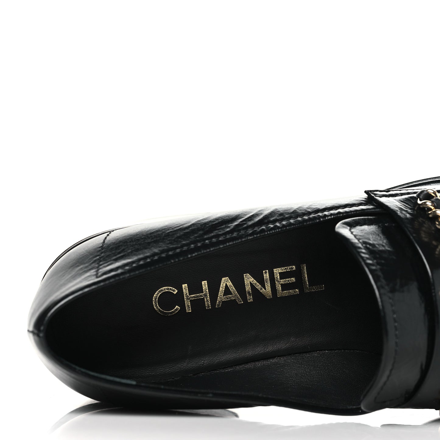Shiny Calfskin Logo Loafers 37.5 Black