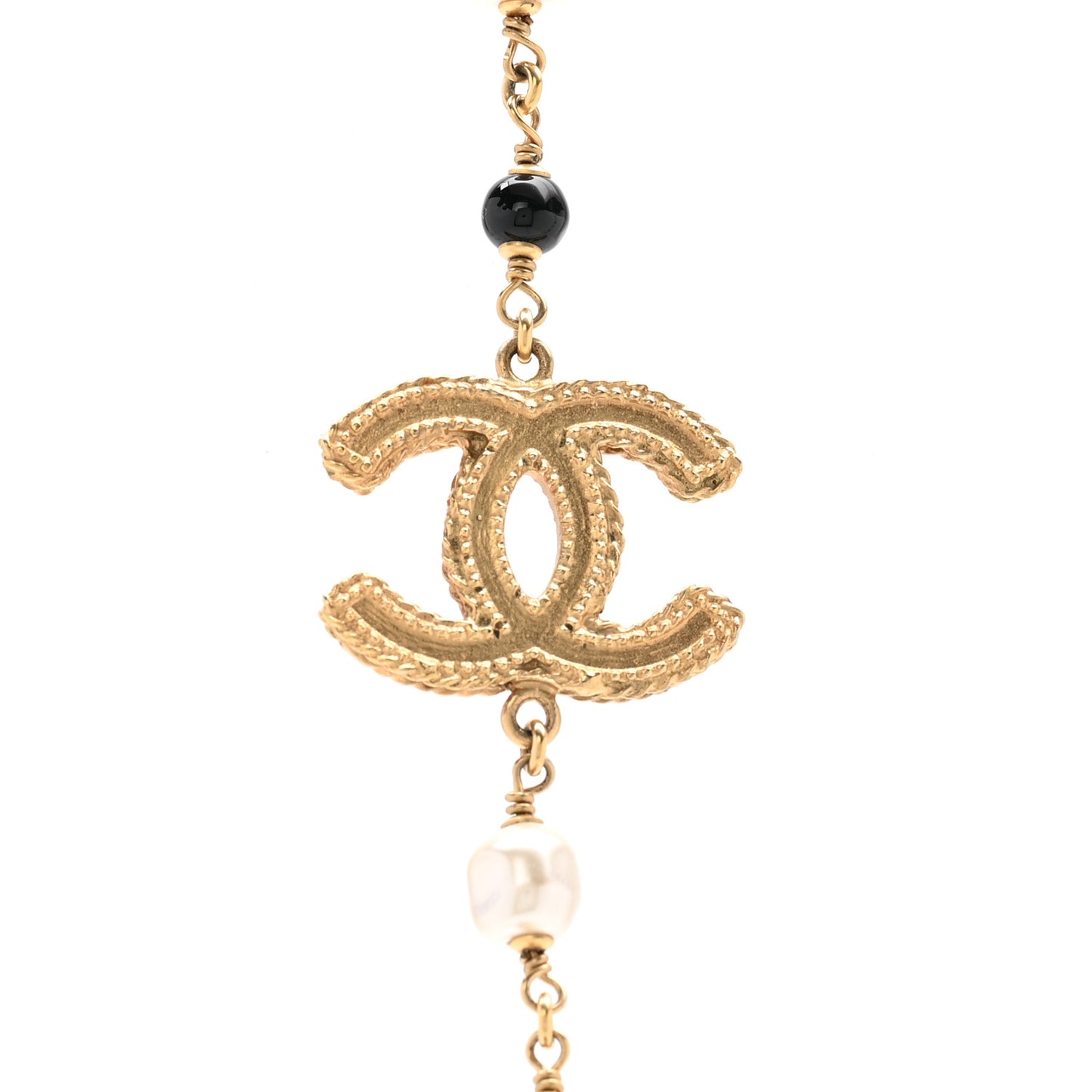 Irregular Pearl Bead CC Long Necklace Black Gold