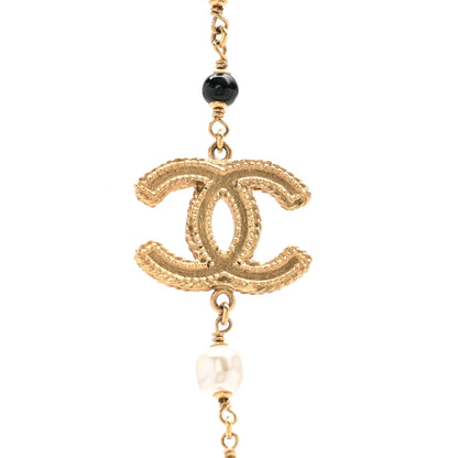 Chanel Irregular Pearl Bead CC Long Necklace Black Gold 4 of 5