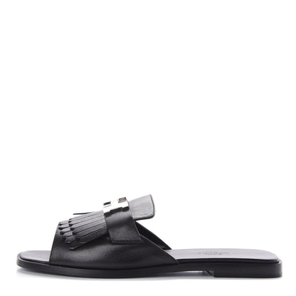 Hermes Goatskin Auteuil Sandals 38.5 Black 1 of 10