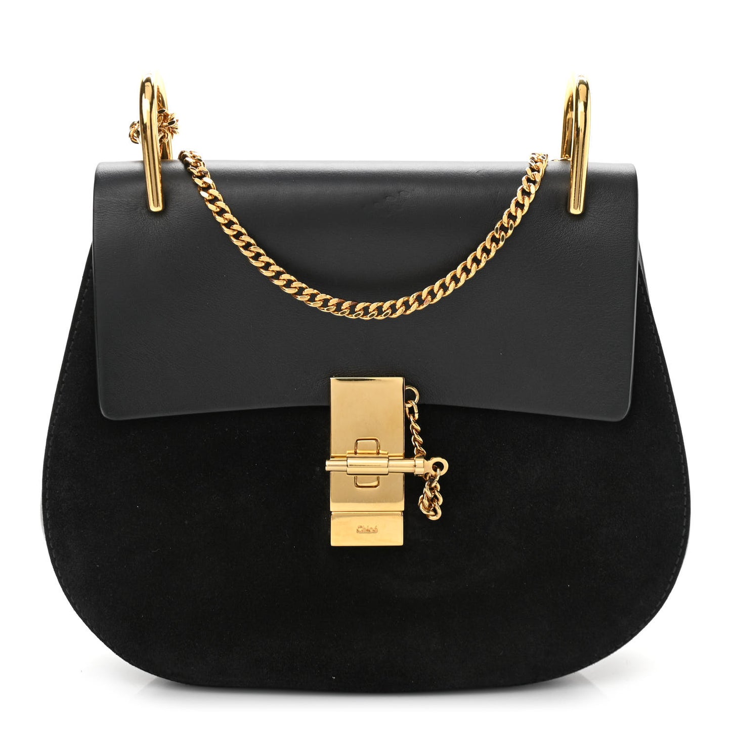 Suede Smooth Calfskin Drew Shoulder Bag Black