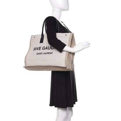 Saint Laurent Linen Calfskin Rive Gauche Tote Optic White 2 of 13