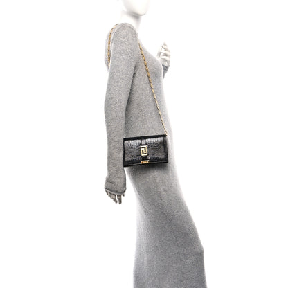 Versace Crocodile Embossed Calfskin Greca Goddess Wallet On Chain Black 2 of 9