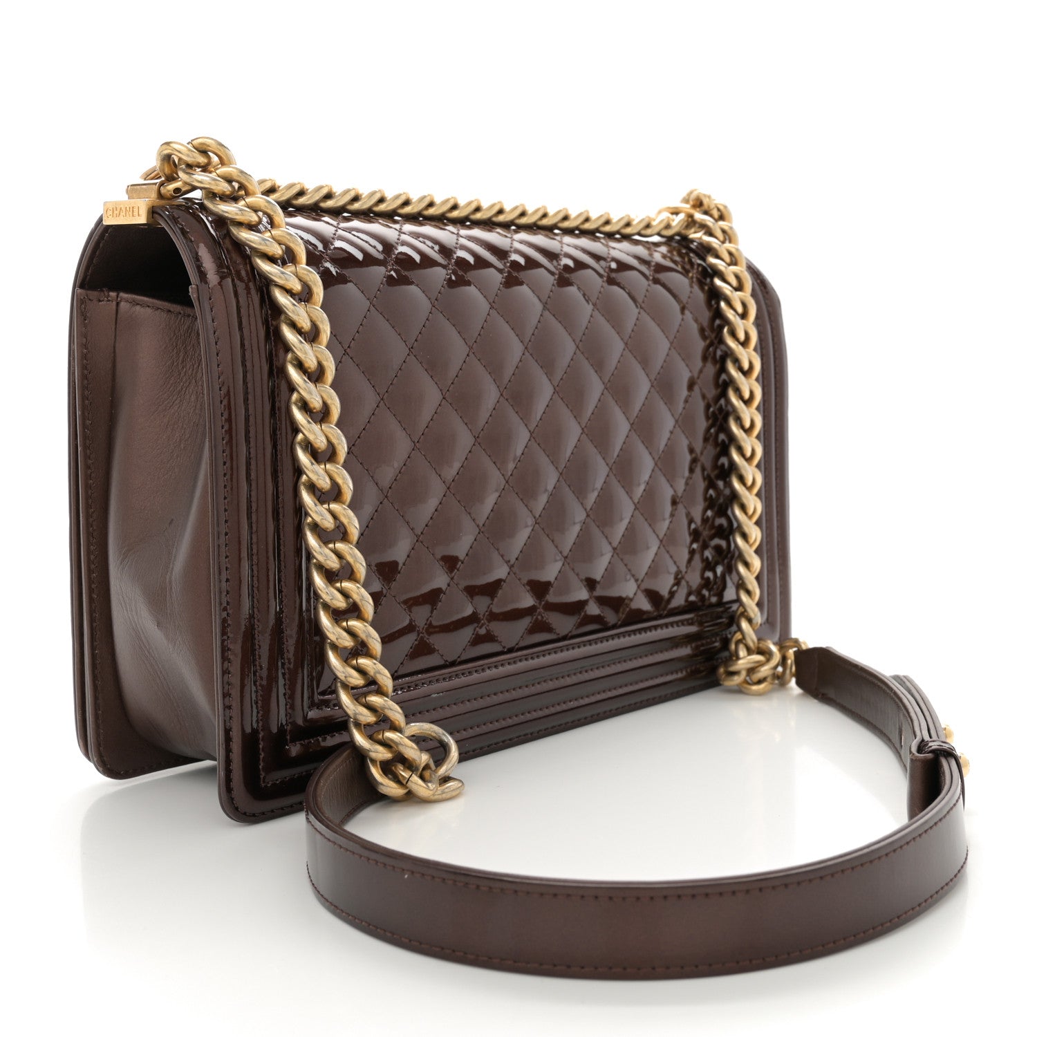 Chanel Patent Calfskin New Medium Boy Flap Dark Red 3 of 12