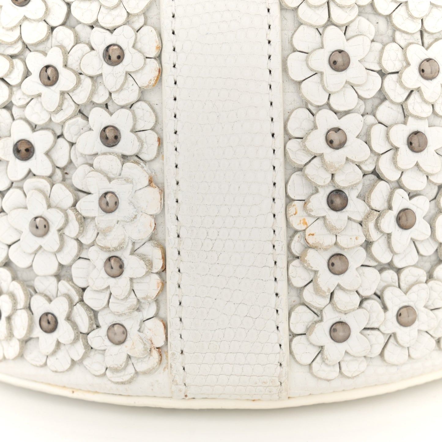 Lizard Embossed Calfskin Flower Applique Bucket Bag White