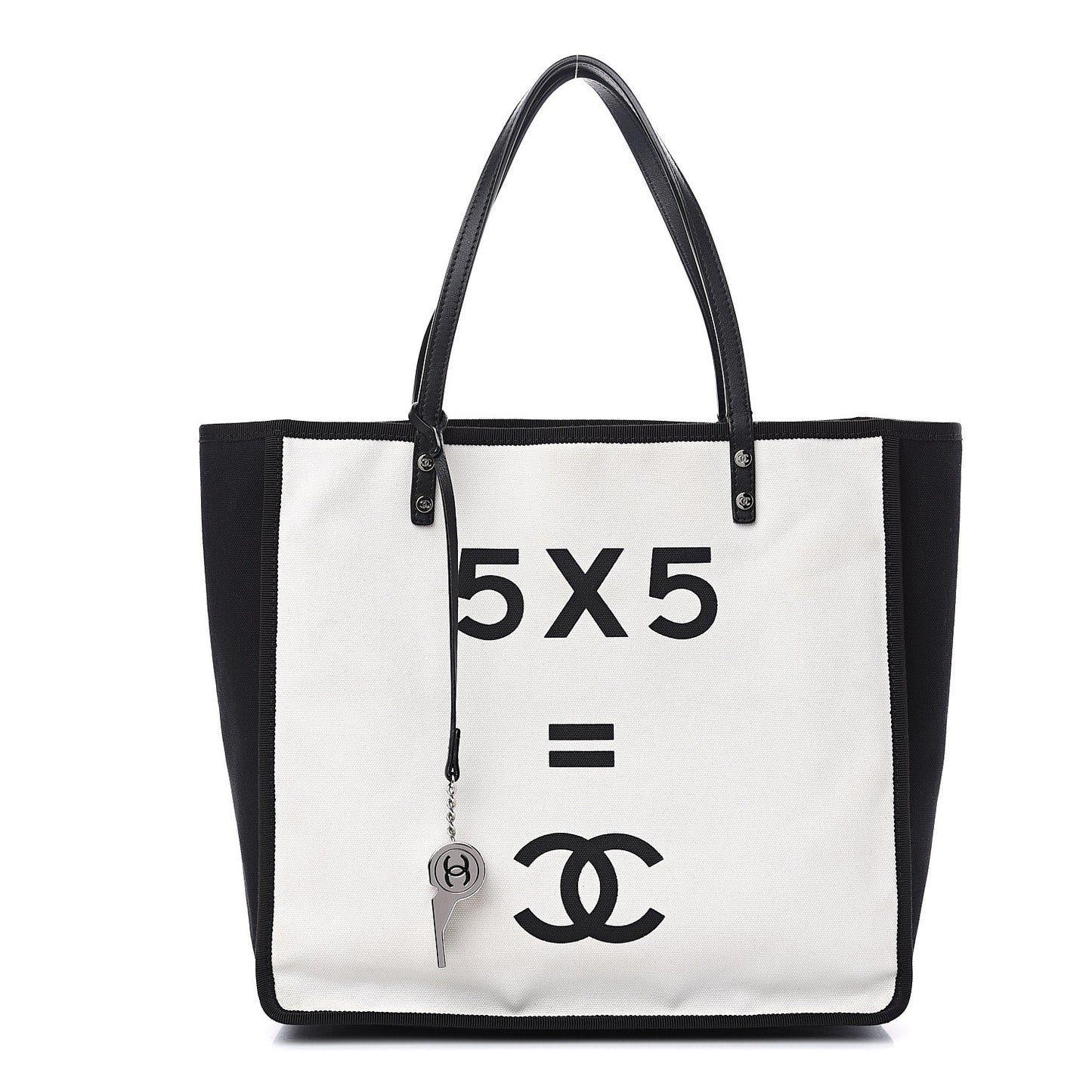 Canvas Calfskin Let's Demonstrate Small Tote White Black