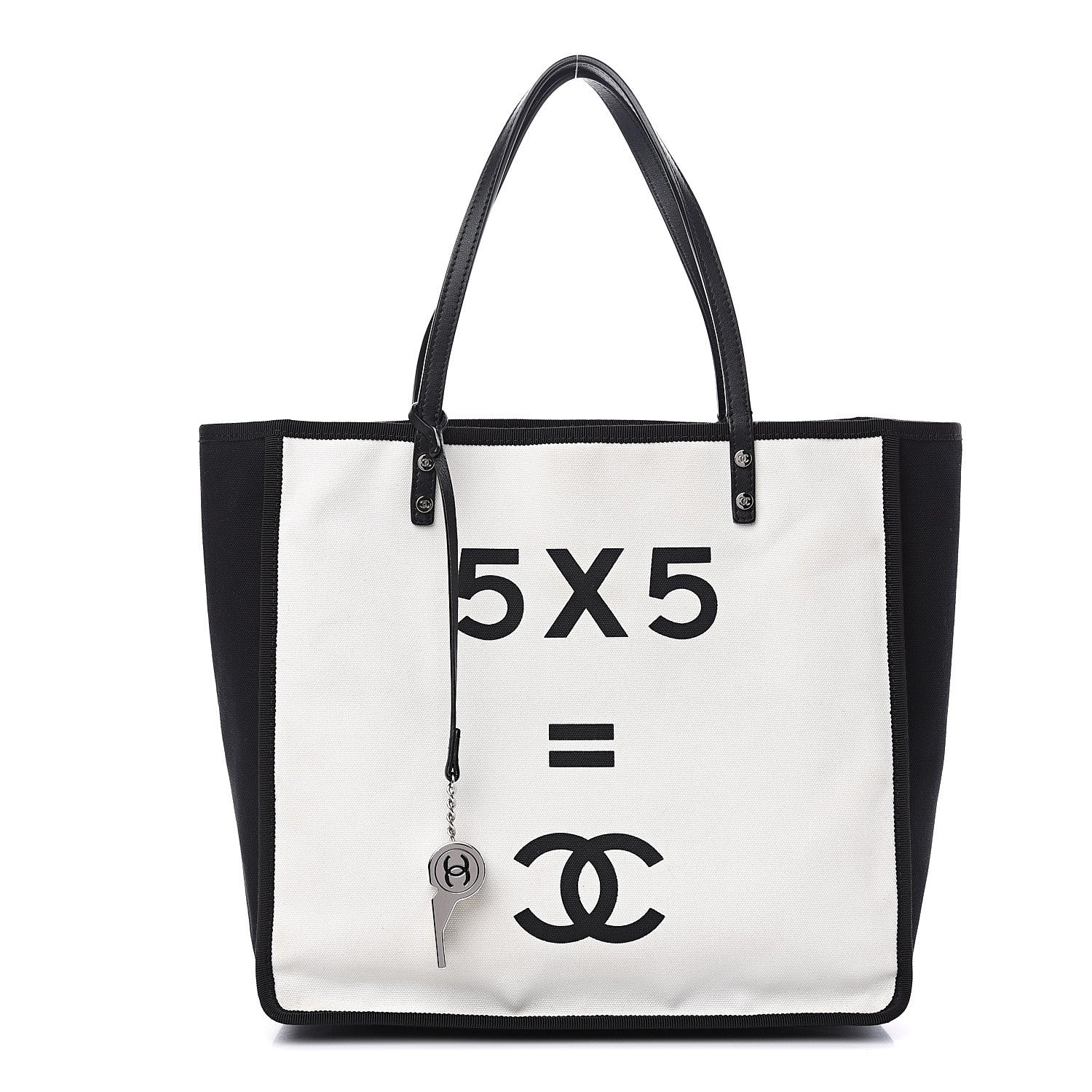 Chanel Canvas Calfskin Let's Demonstrate Small Tote White Black 1 of 11