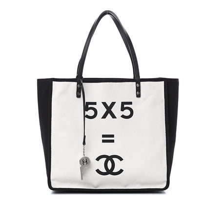 Chanel Canvas Calfskin Let's Demonstrate Small Tote White Black 1 of 11