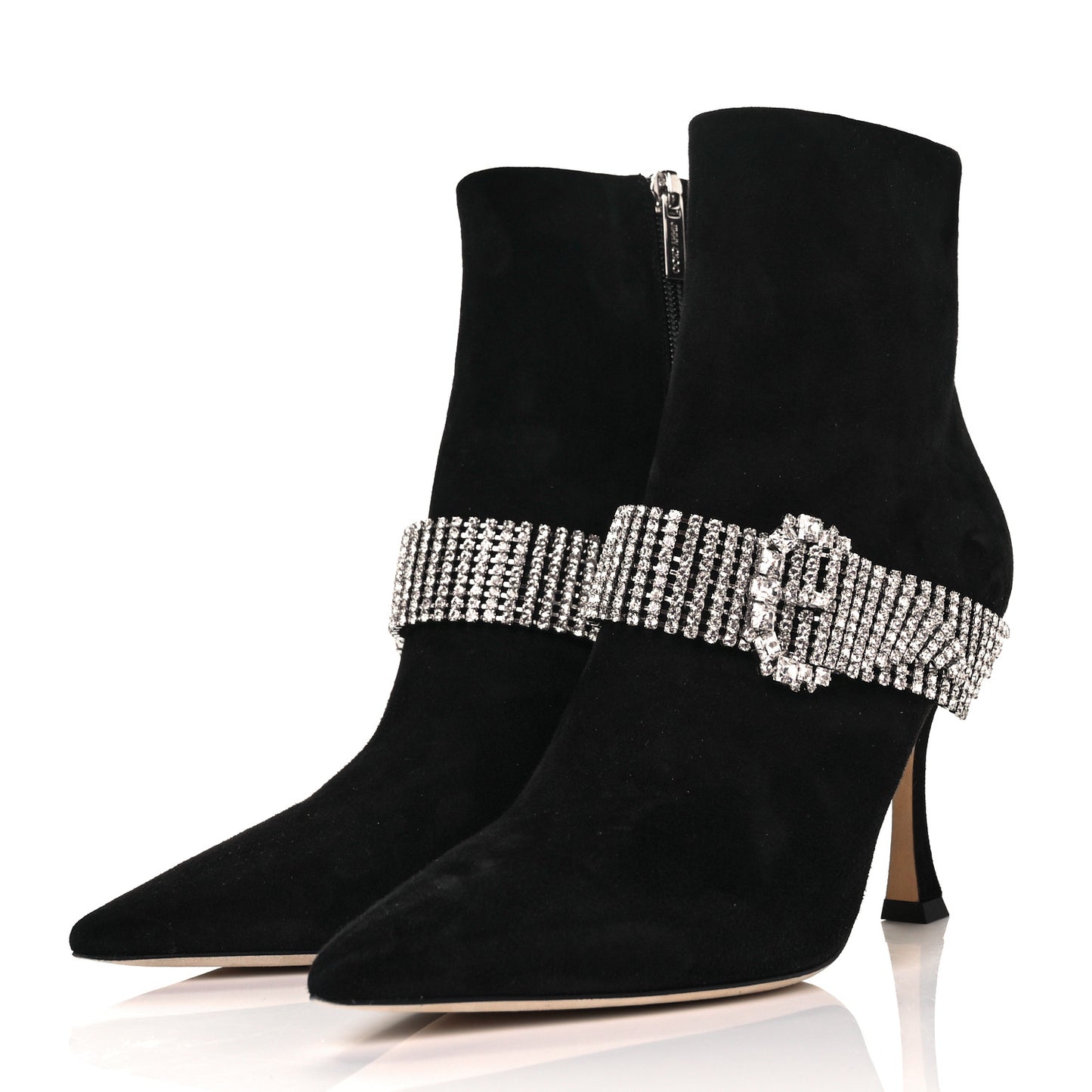 Suede Crystal Kaza 90 Booties 36.5 Black