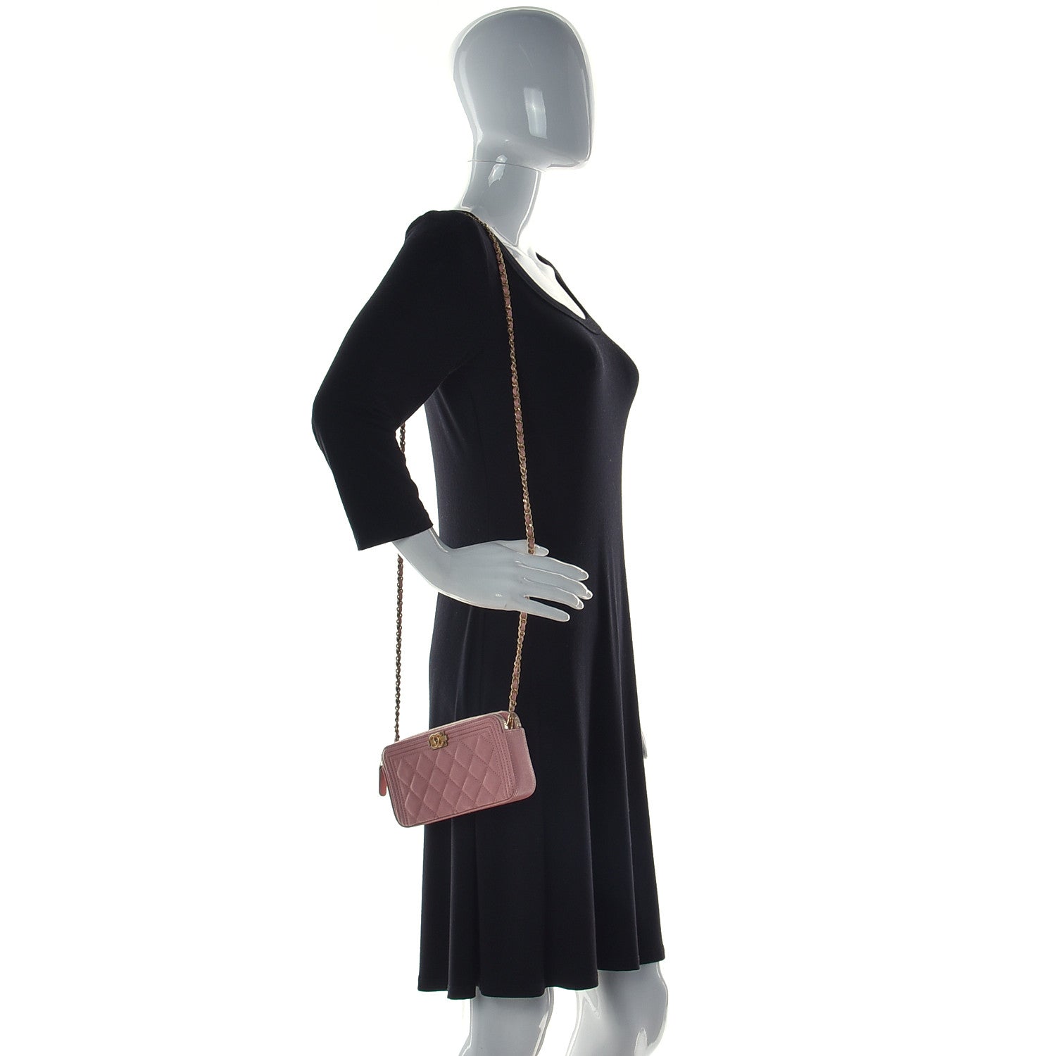 Chanel Caviar Quilted Small Boy Clutch With Chain Pink 2 of 14