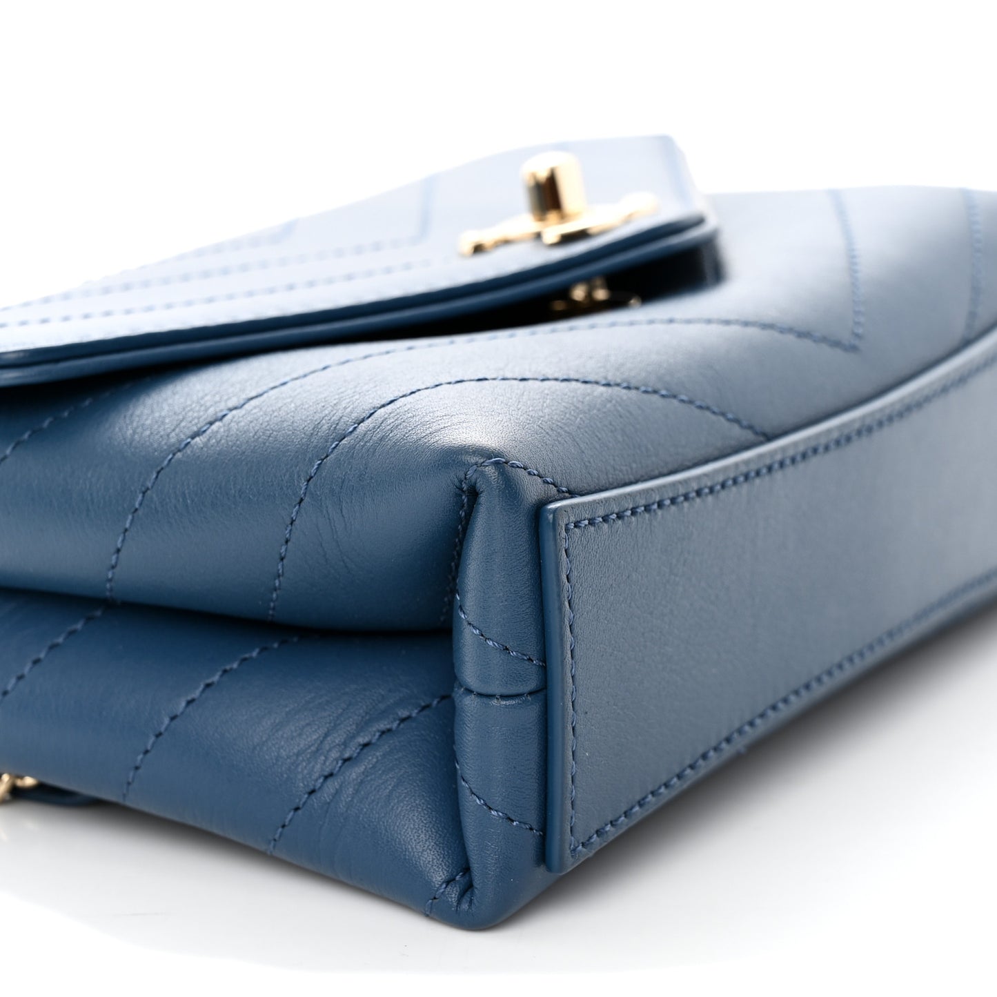 Calfskin Chevron Stitched Coco Waist Bag Blue
