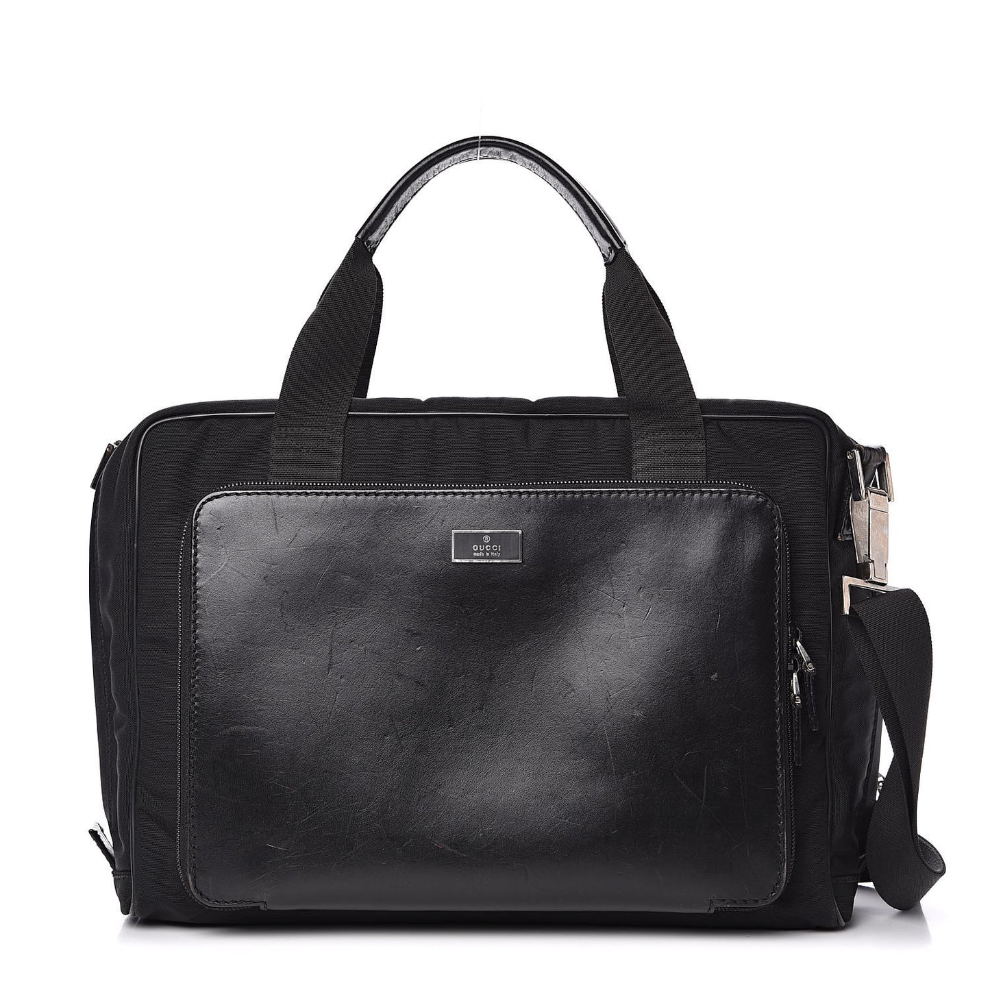 Nylon Calfskin Briefcase Black