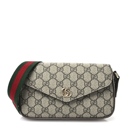 Gucci GG Supreme Monogram Textured Dollar Calfskin Web Mini Ophidia Envelope Shoulder Bag Beige Ebony New Acero 1 of 10