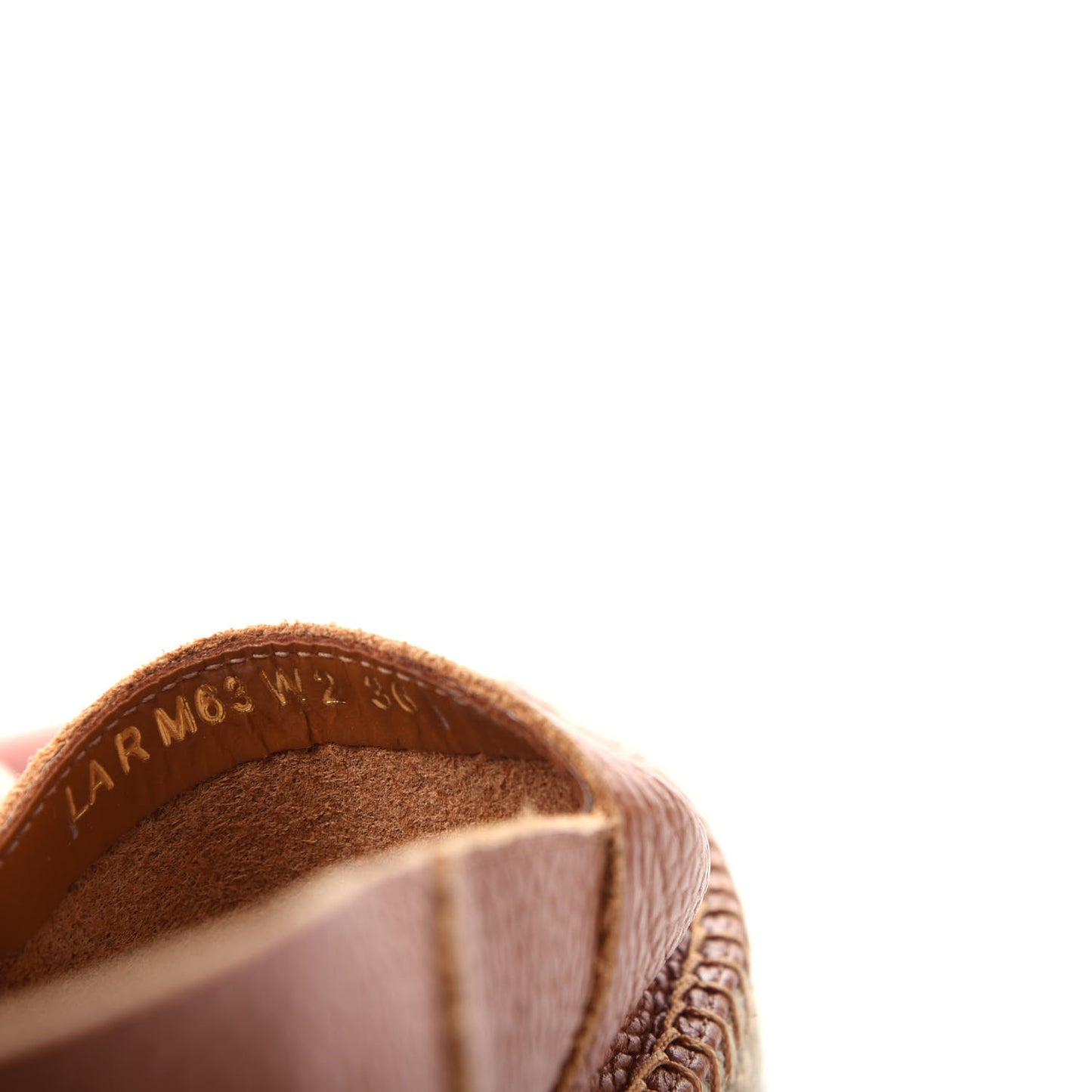 Grained Calfskin Feather Strap Espadrilles 36 Tan