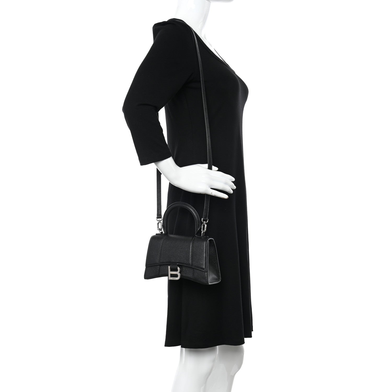 Balenciaga Grained Calfskin Hourglass Top Handle Bag XS Black 2 of 10