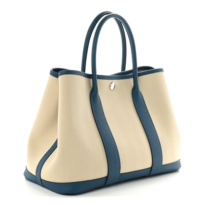 Hermes Toile Chevron Vache Country Garden Party Tote 30 TPM Craie Bleu Outremer 3 of 10