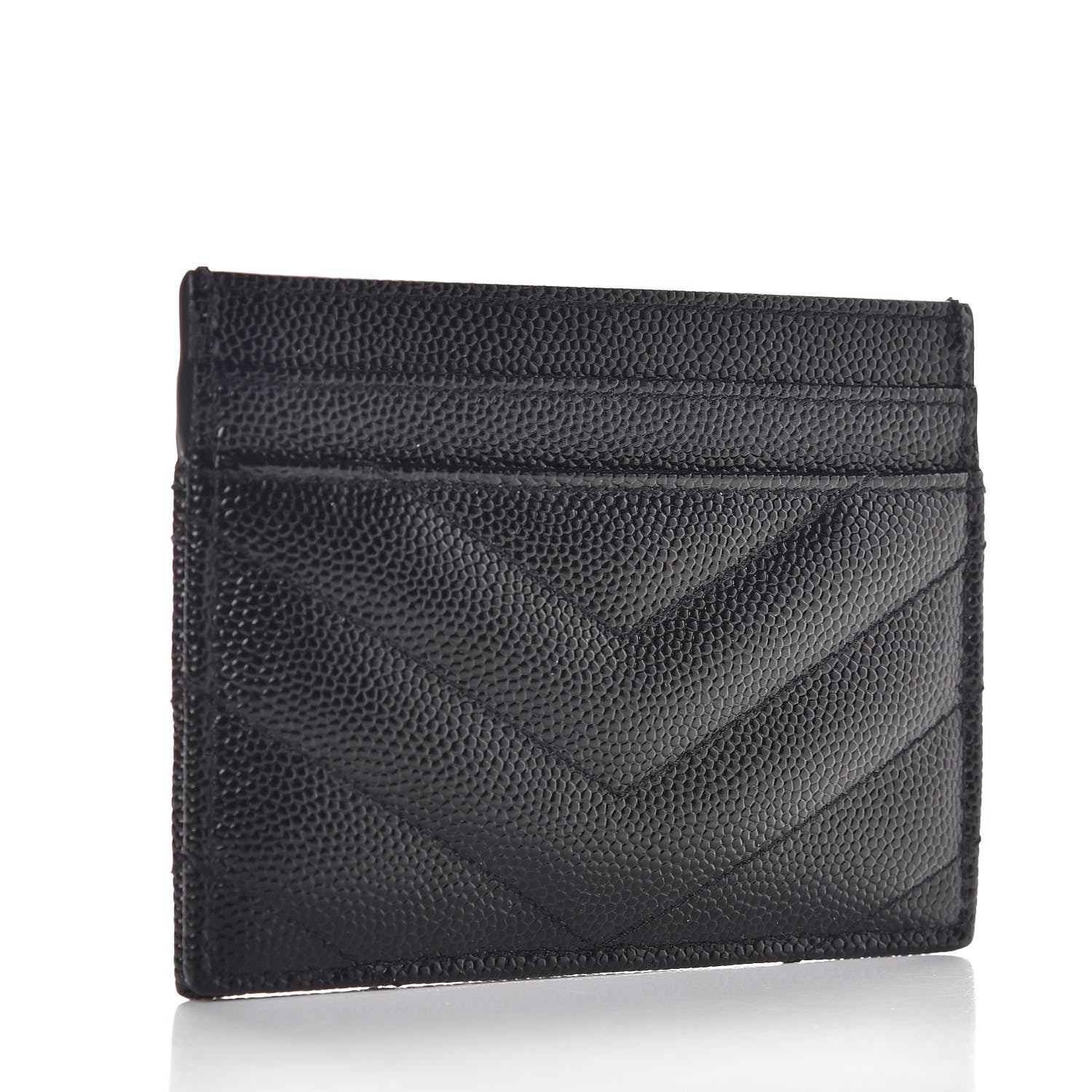 Saint Laurent Grain De Poudre Matelasse Chevron Monogram Credit Card Case Black 3 of 7