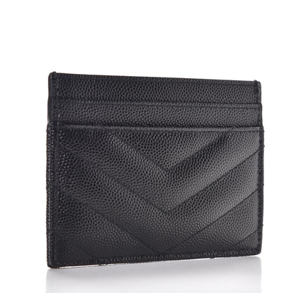 Saint Laurent Grain De Poudre Matelasse Chevron Monogram Credit Card Case Black 3 of 7