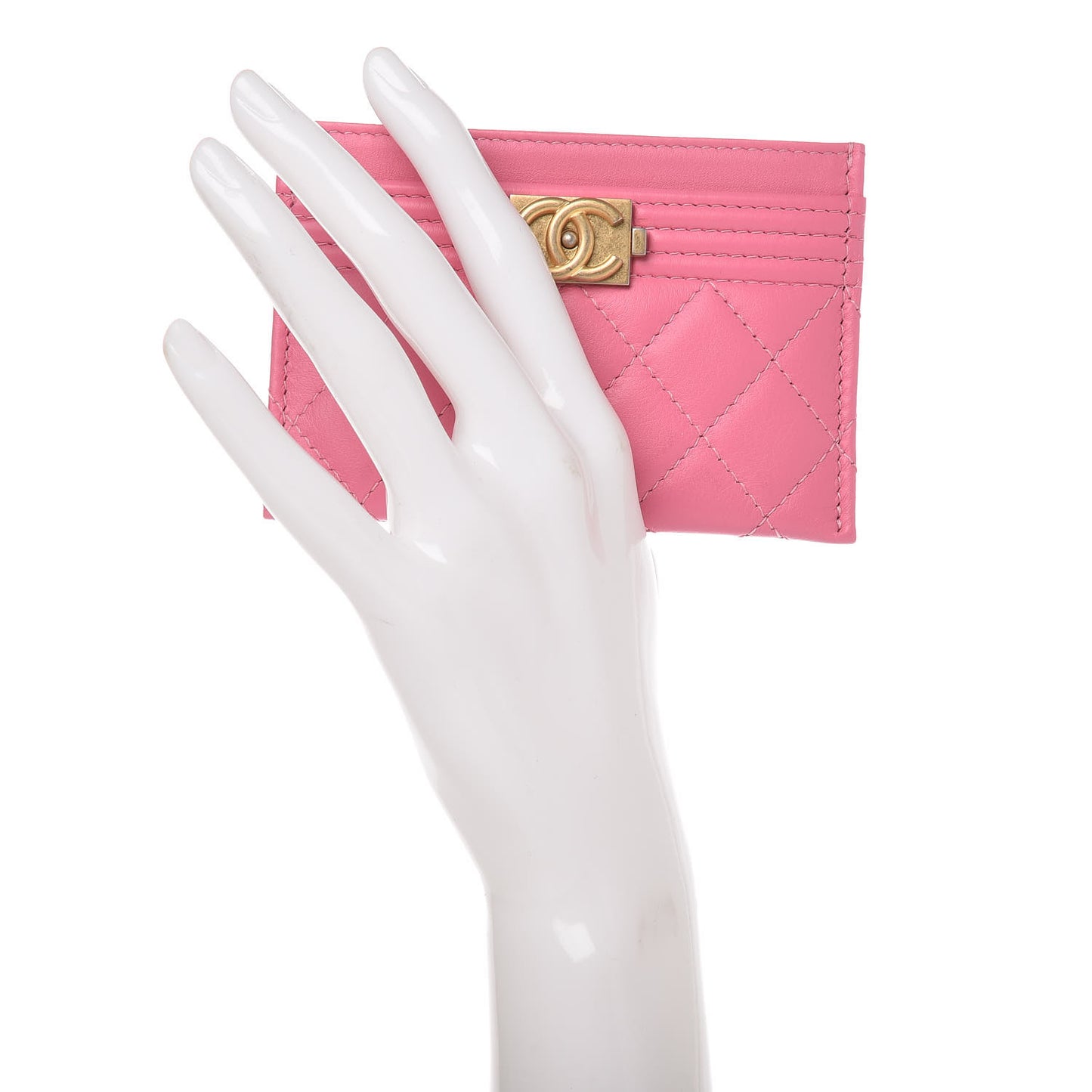 Lambskin Quilted Boy Card Holder Pink