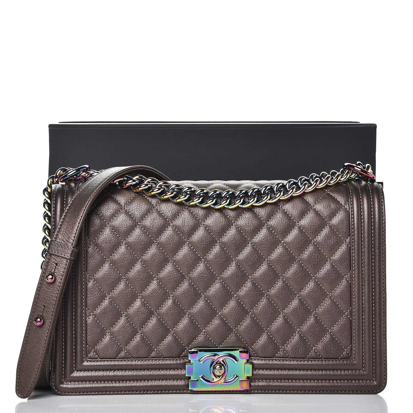 Iridescent Goatskin Quilted New Medium Boy Flap Dark Gold