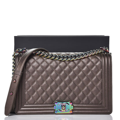 Chanel Iridescent Goatskin Quilted New Medium Boy Flap Dark Gold 8 of 8