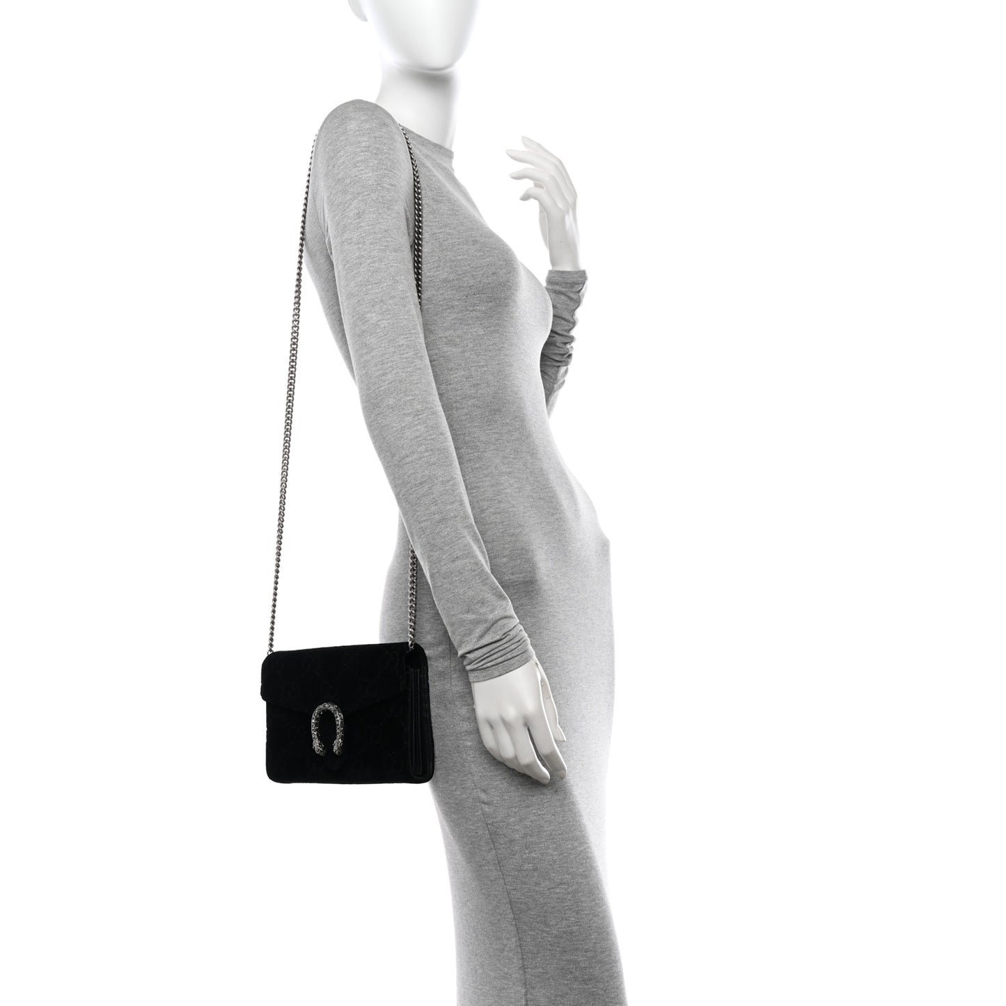 Velvet GG Monogram Mini Dionysus Chain Wallet Black