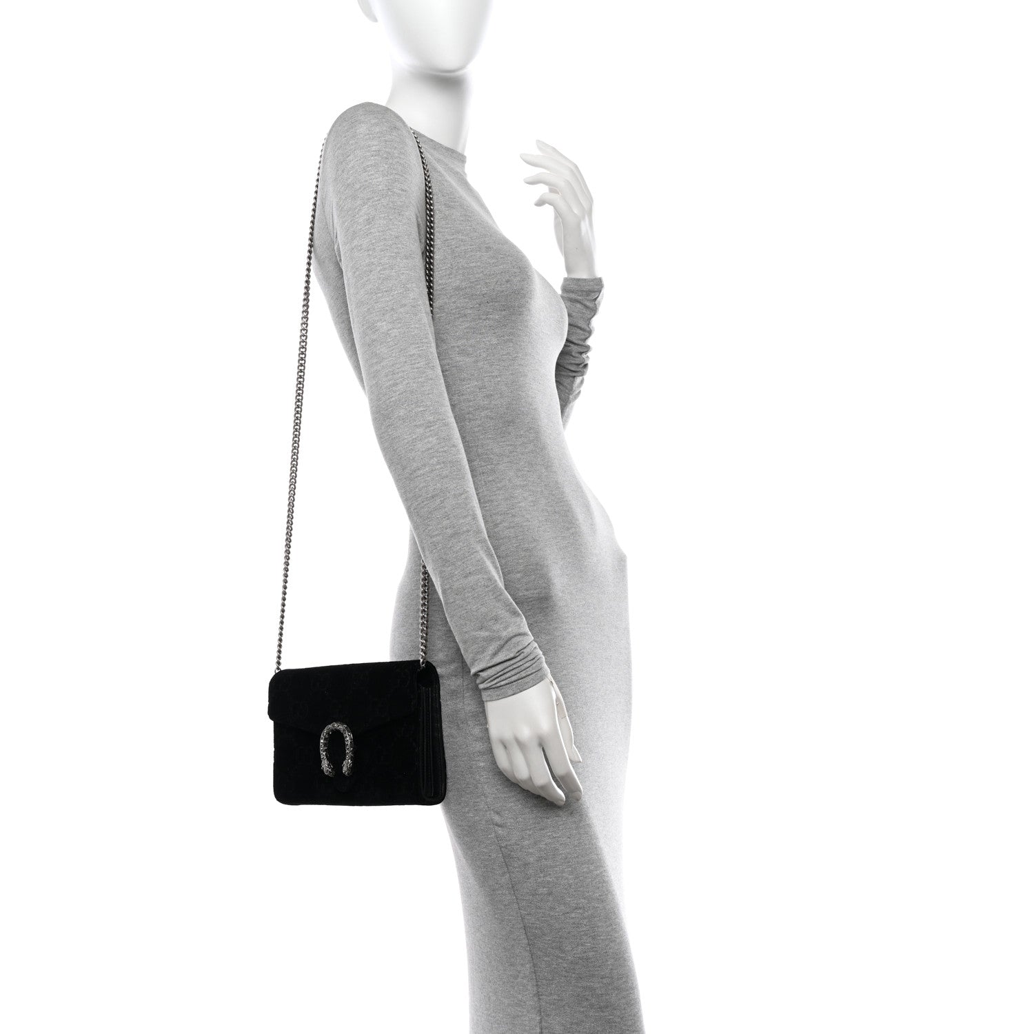 Gucci Velvet GG Monogram Mini Dionysus Chain Wallet Black 2 of 11