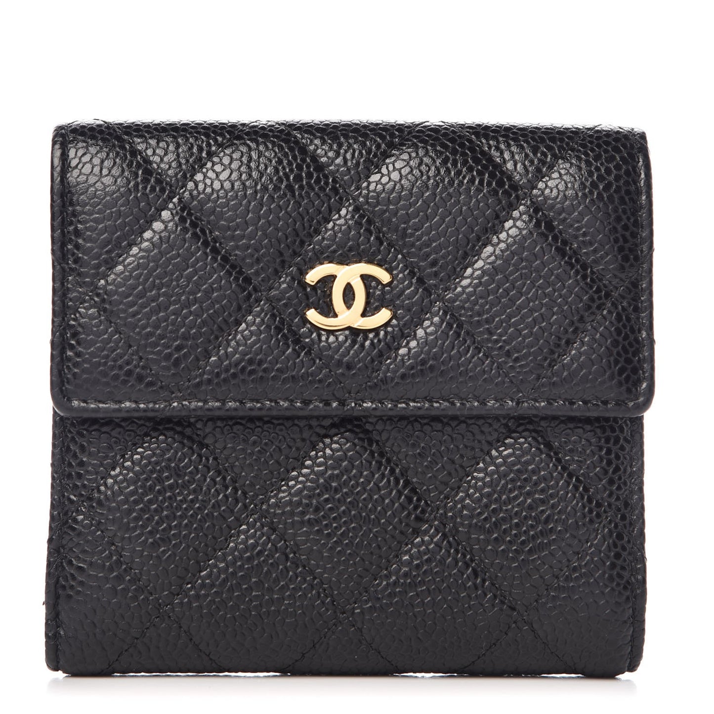 Caviar Quilted Compact French Flap Wallet Black