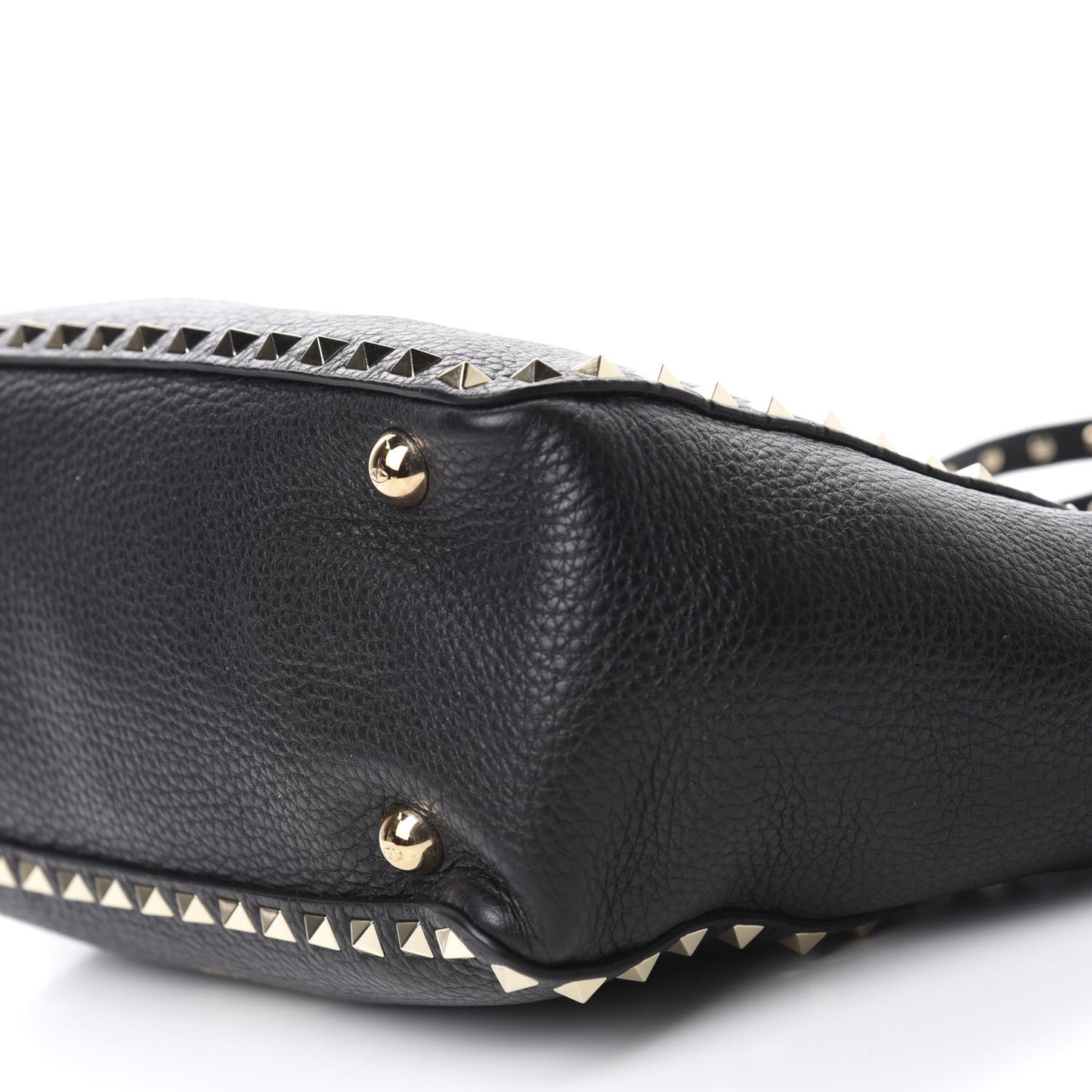 Grained Calfskin Small Rockstud Tote Black