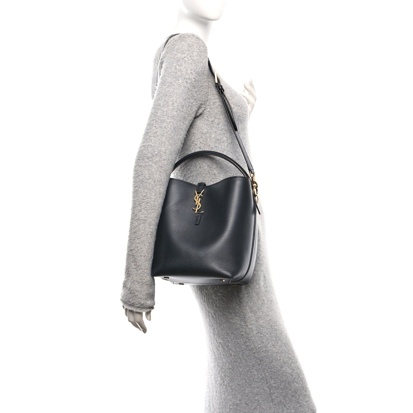 Smooth Shiny Calfskin Monogram Le 37 Bucket Bag Black
