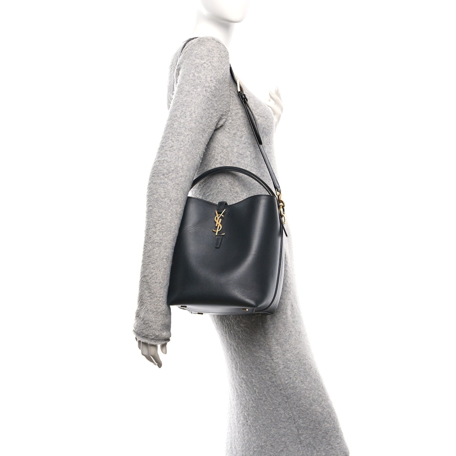 Saint Laurent Smooth Shiny Calfskin Monogram Le 37 Bucket Bag Black 2 of 9