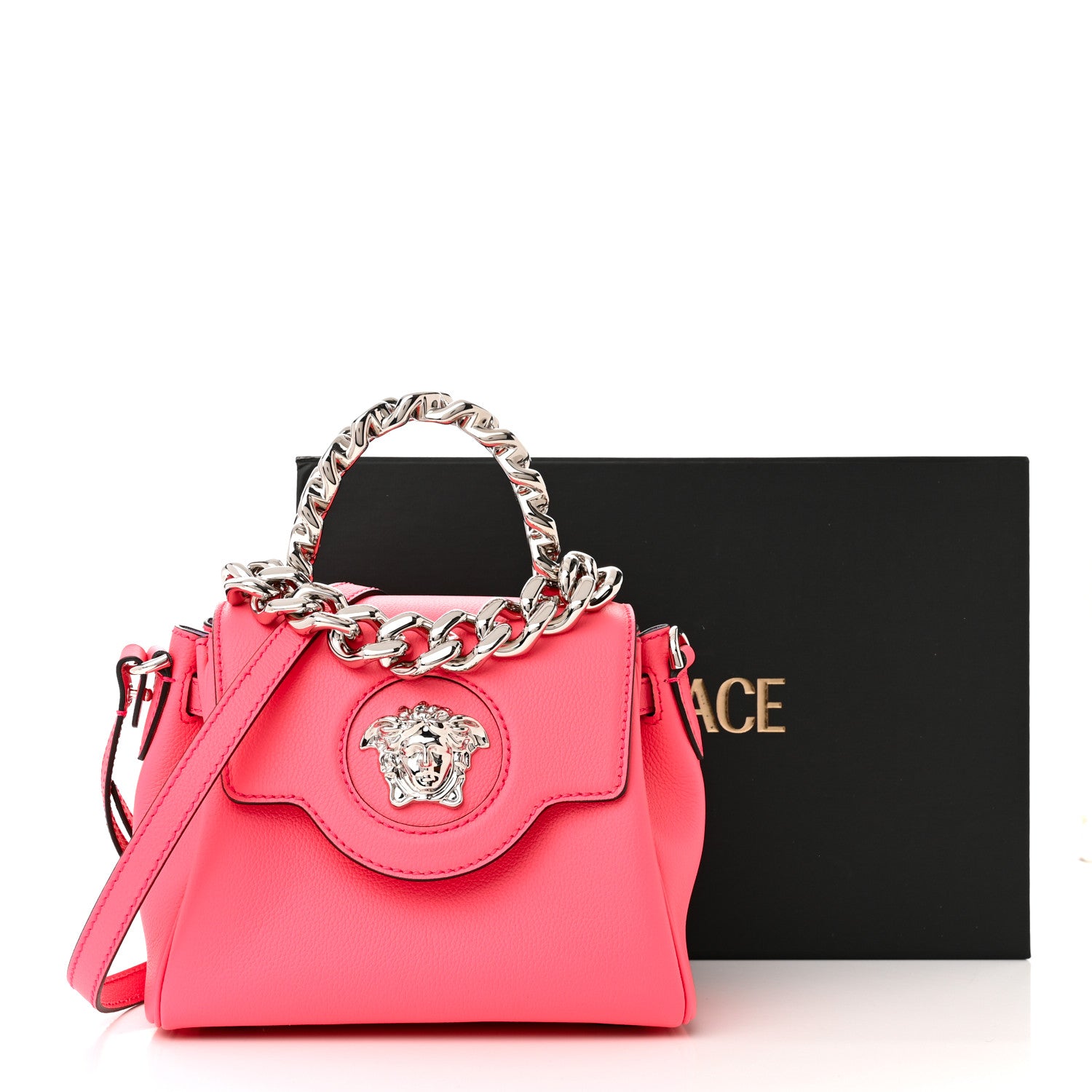 Versace Grained Calfskin Small Chain La Medusa Top Handle Bag Pink 10 of 10