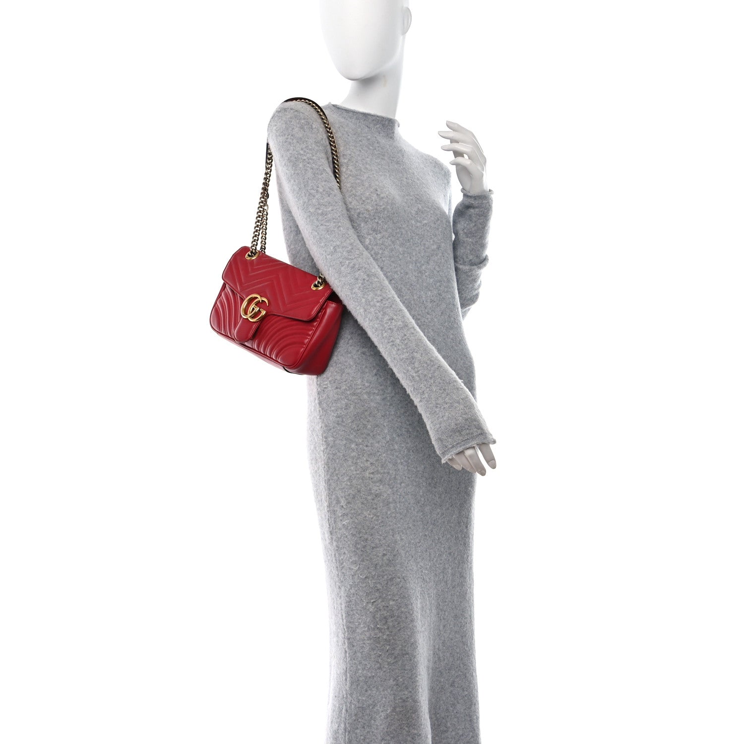 Gucci Calfskin Matelasse Small GG Marmont Shoulder Bag Hibiscus Red 2 of 10